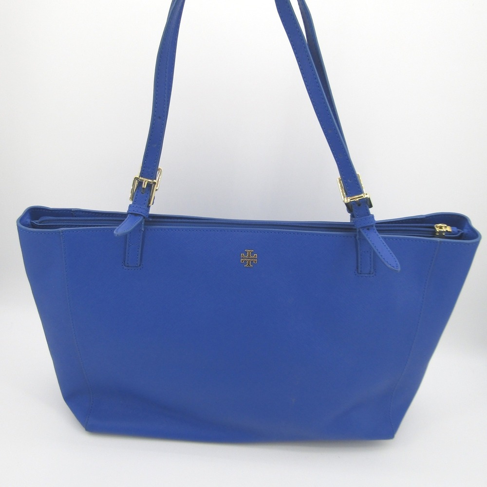 Tory Burch York Buckle Tote Royal Blue Saffiano Leather Gold Logo Shoulder Bag